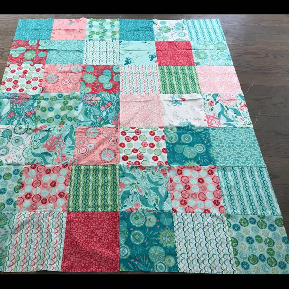 Moda coral mermaid quilt top